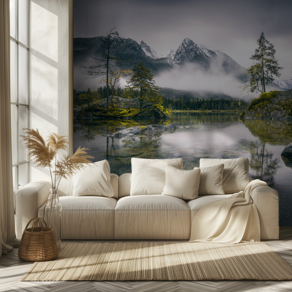 Regenachtige ochtend in Hintersee (Beieren) | Fotobehang
