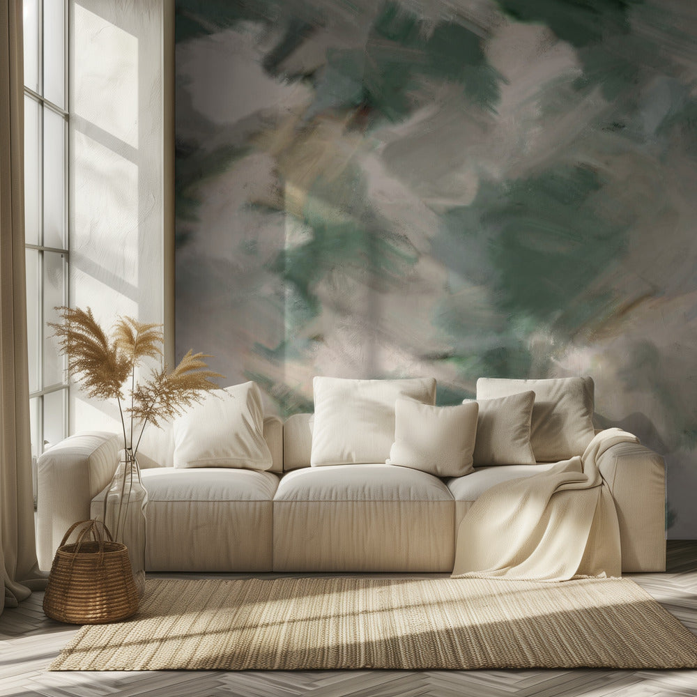 Grönbeige Vildmålad Kvadrat | Fototapet
