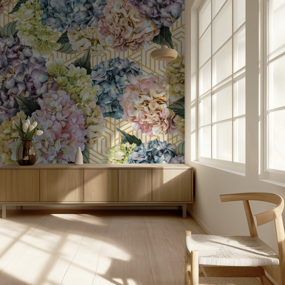 Hortensias_Crème Dorée | Papier Peint Photo