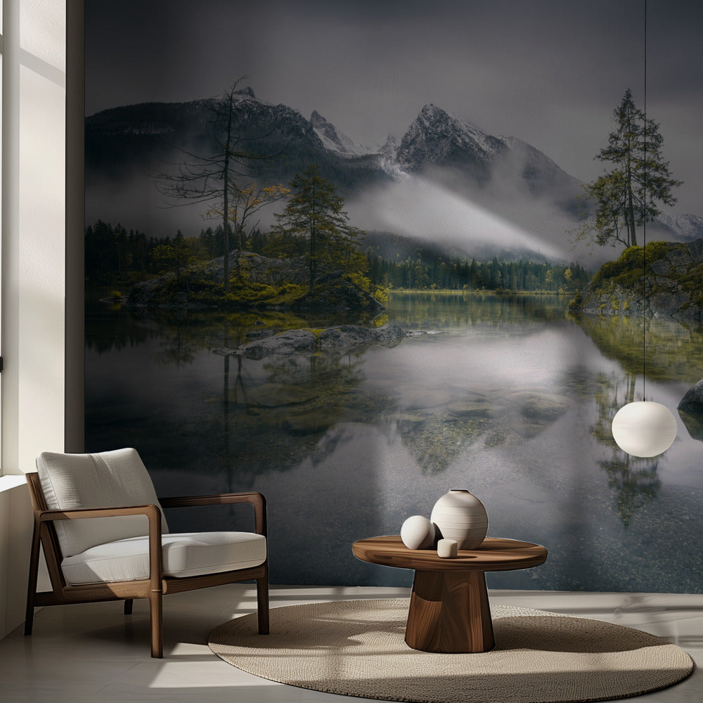 Regenachtige ochtend in Hintersee (Beieren) | Fotobehang