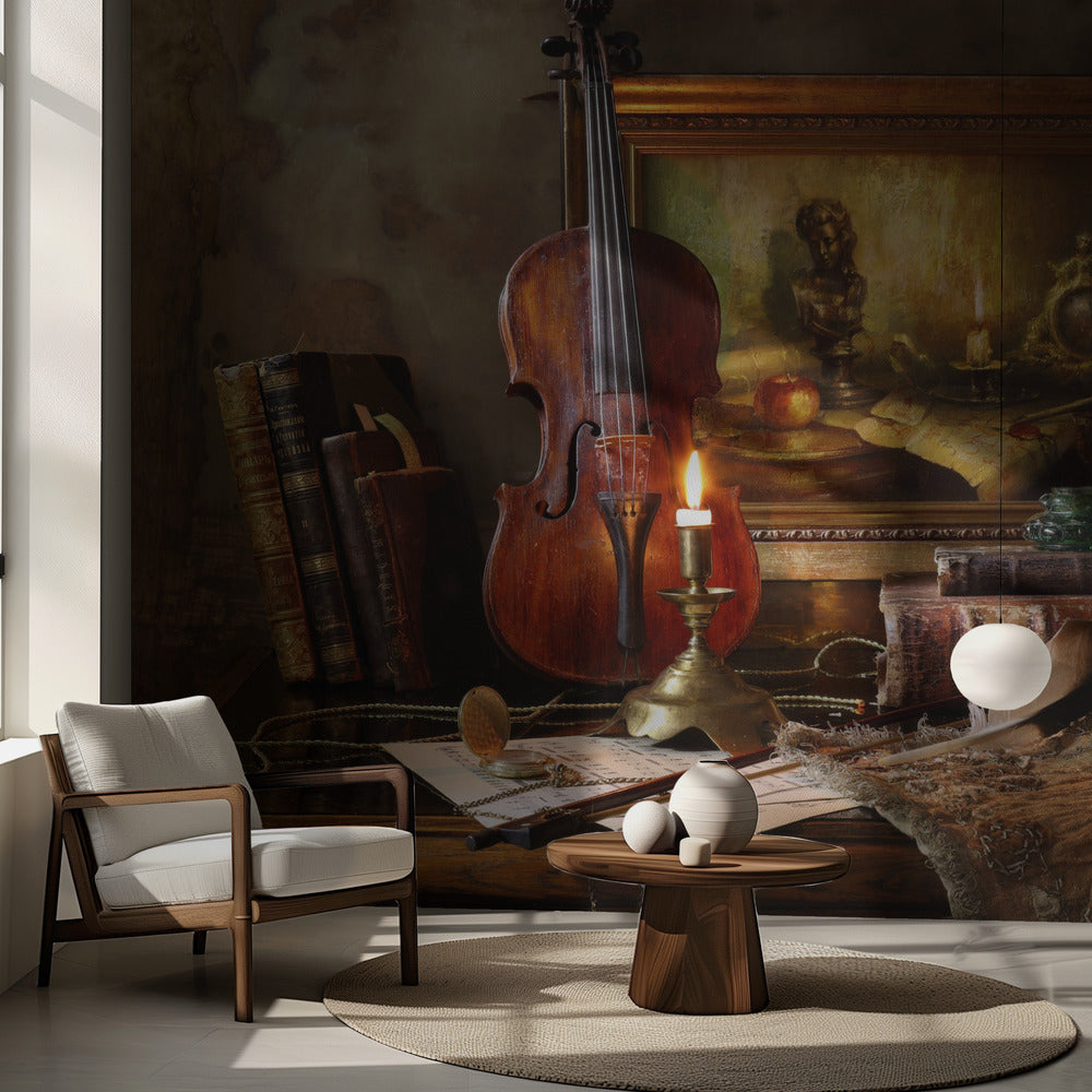 Still life with violin and painting | Wallpaper