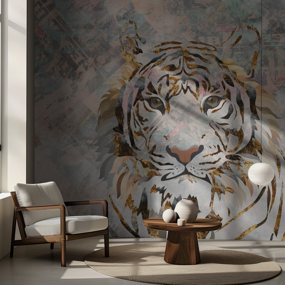 Tiger grungy guld väggmålning | Fototapet
