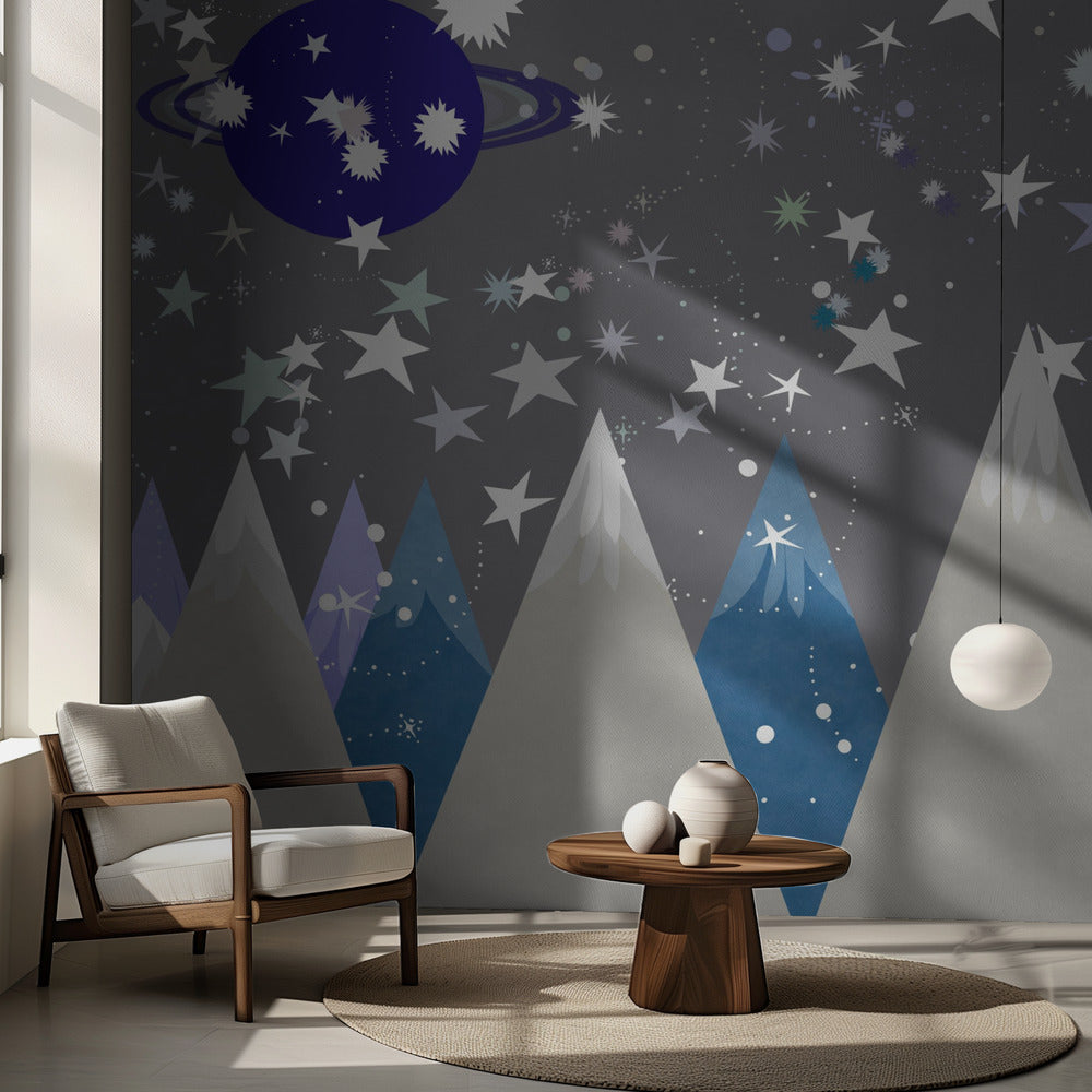 Scènes d'hiver : fresque murale bleu nuit pour chambre d'enfant | Papier Peint Photo