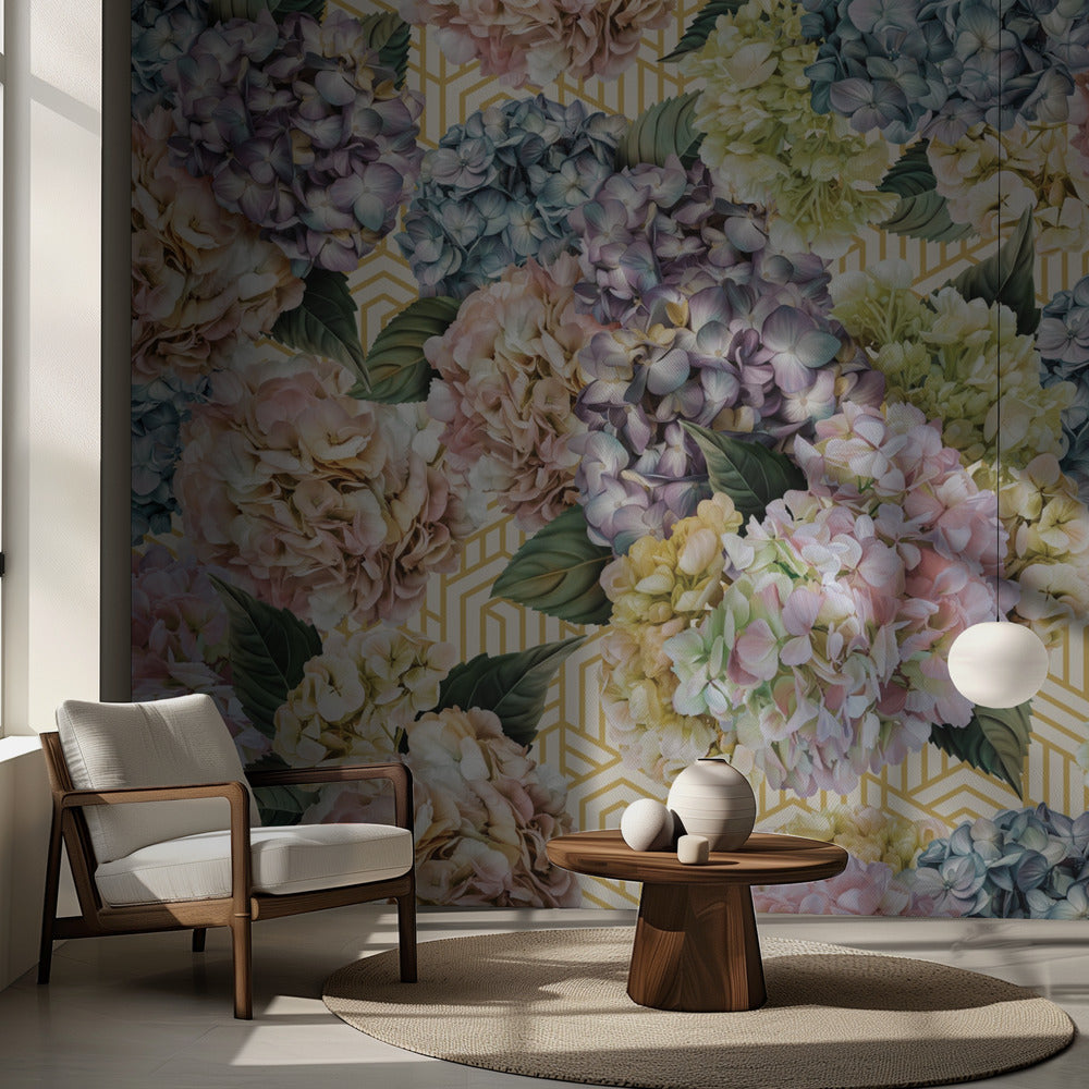 Hortensias_Crème Dorée | Papier Peint Photo