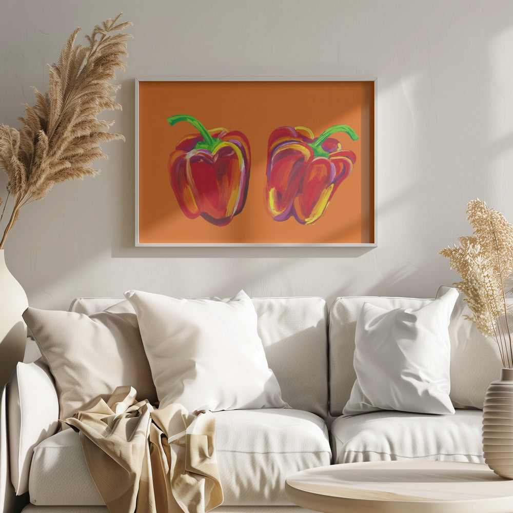 Poivrons sur orange | Posters - Affiche Artistique