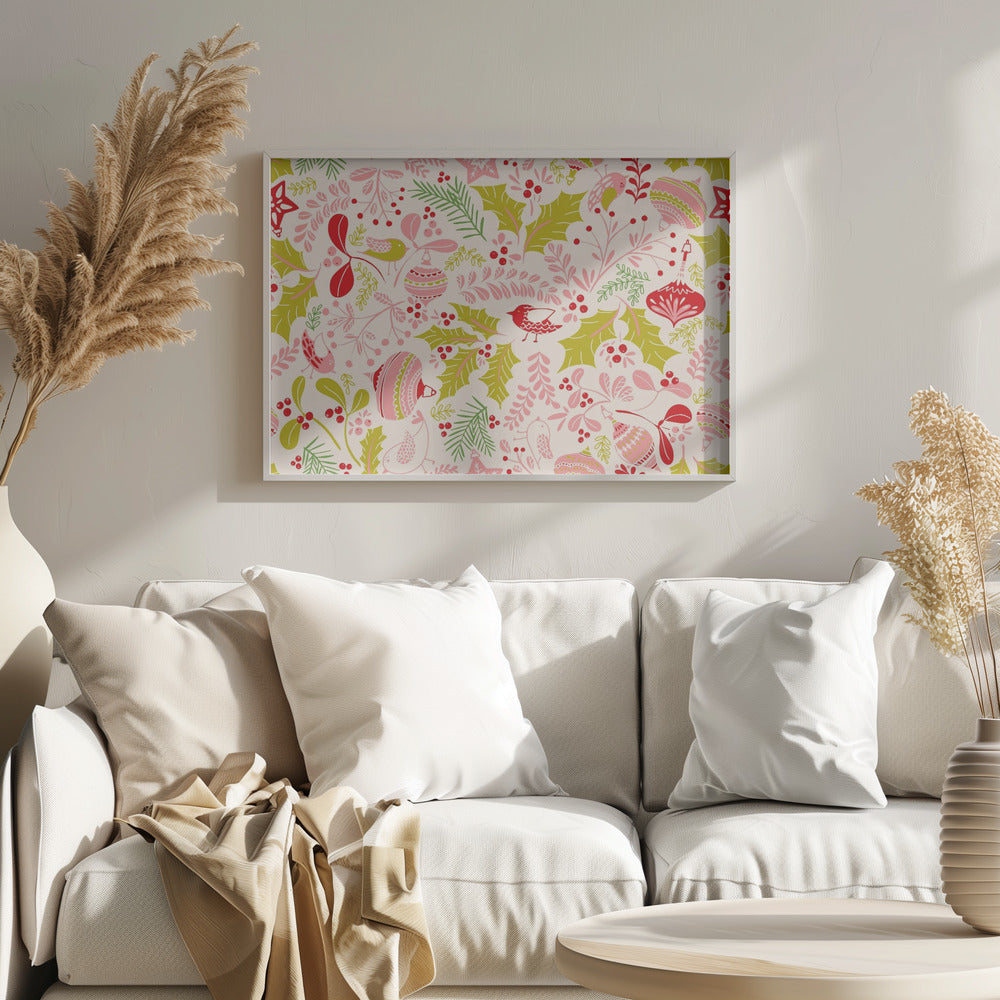 Underbart krispigt rosa mönster med julglädje | Poster