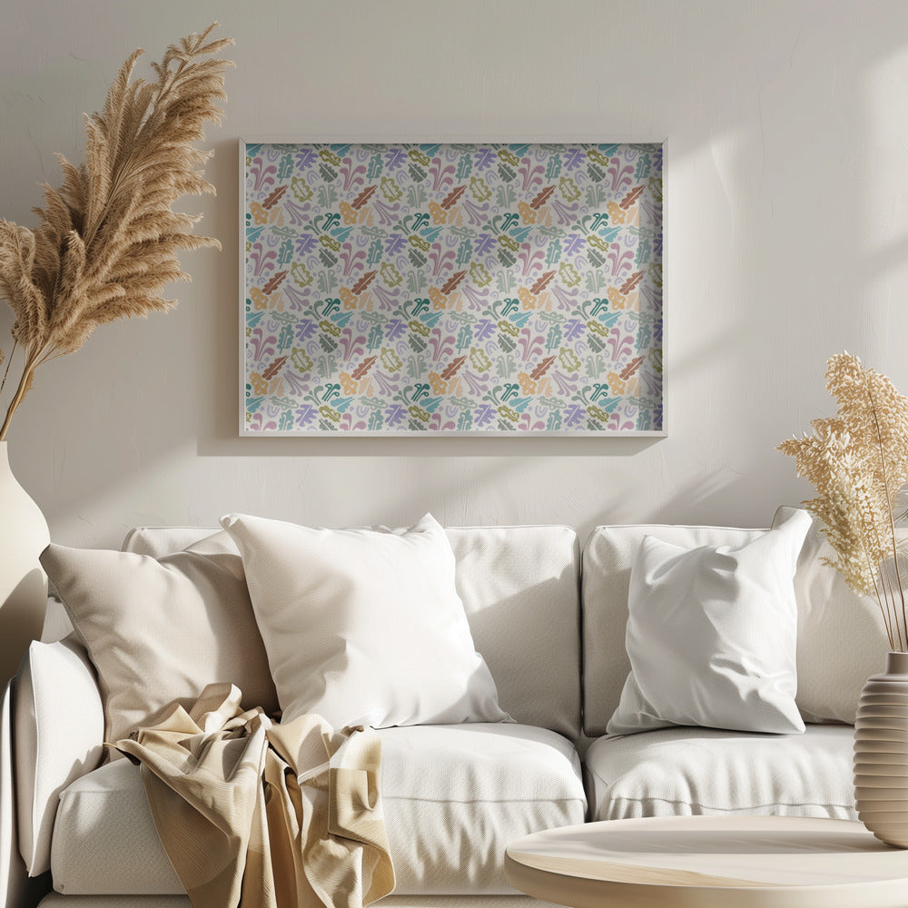 Block print leaves warm white | Poster