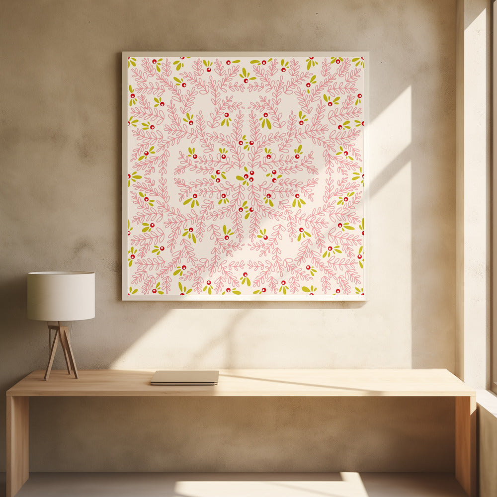 Wonderful holiday joy twigs soft pink pattern | Poster