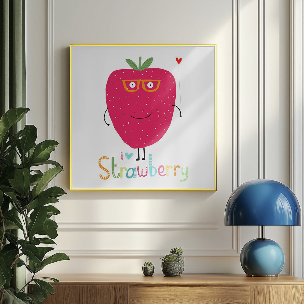 I Love Strawberry! Cute Strawberry Holding a Heart | Poster