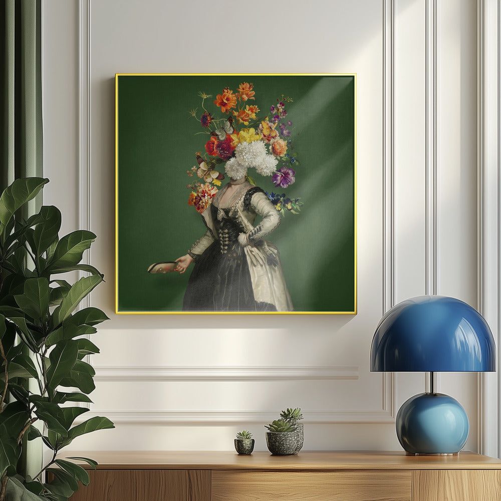 Classical Portraiture With Vibrant Floral Element | Poster