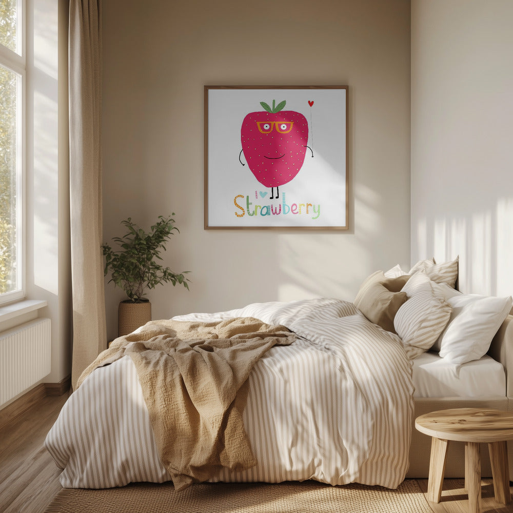 I Love Strawberry! Cute Strawberry Holding a Heart | Poster