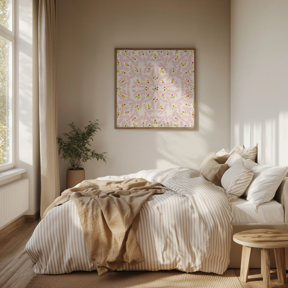 Wonderful holiday joy twigs soft pink pattern | Poster
