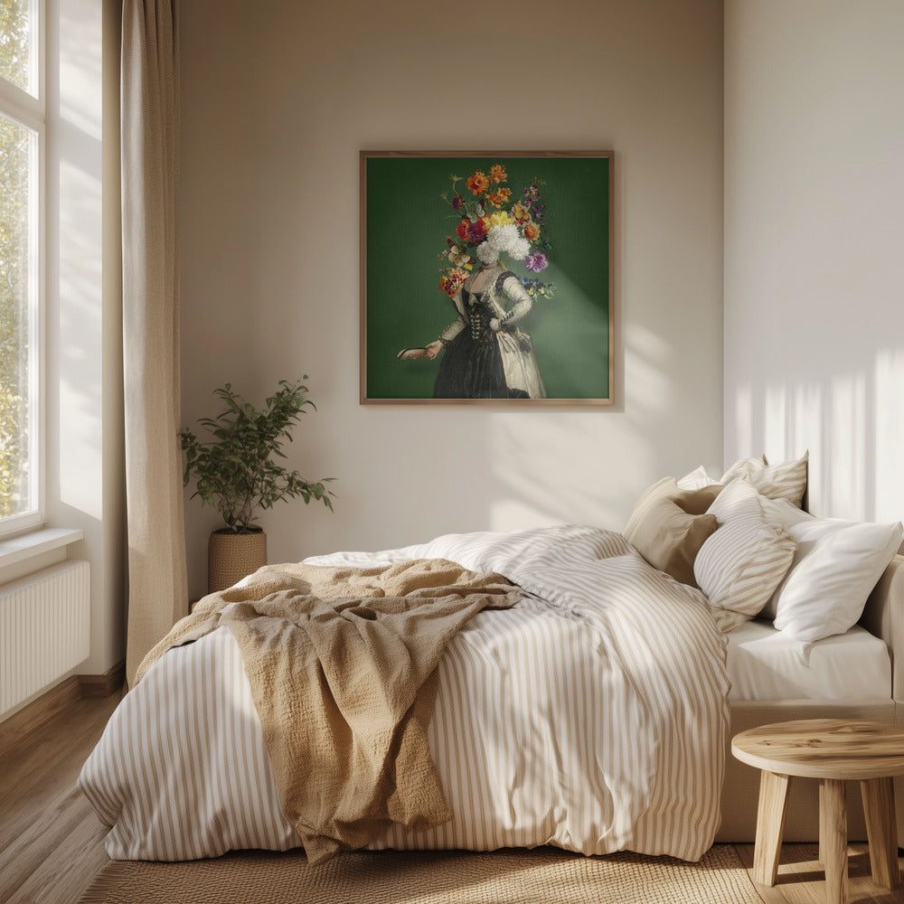 Classical Portraiture With Vibrant Floral Element | Poster