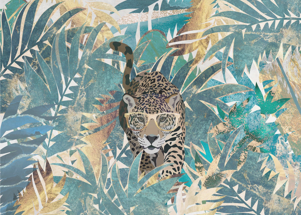 Peinture murale de paysage de jungle de jaguar | Papier Peint Photo
