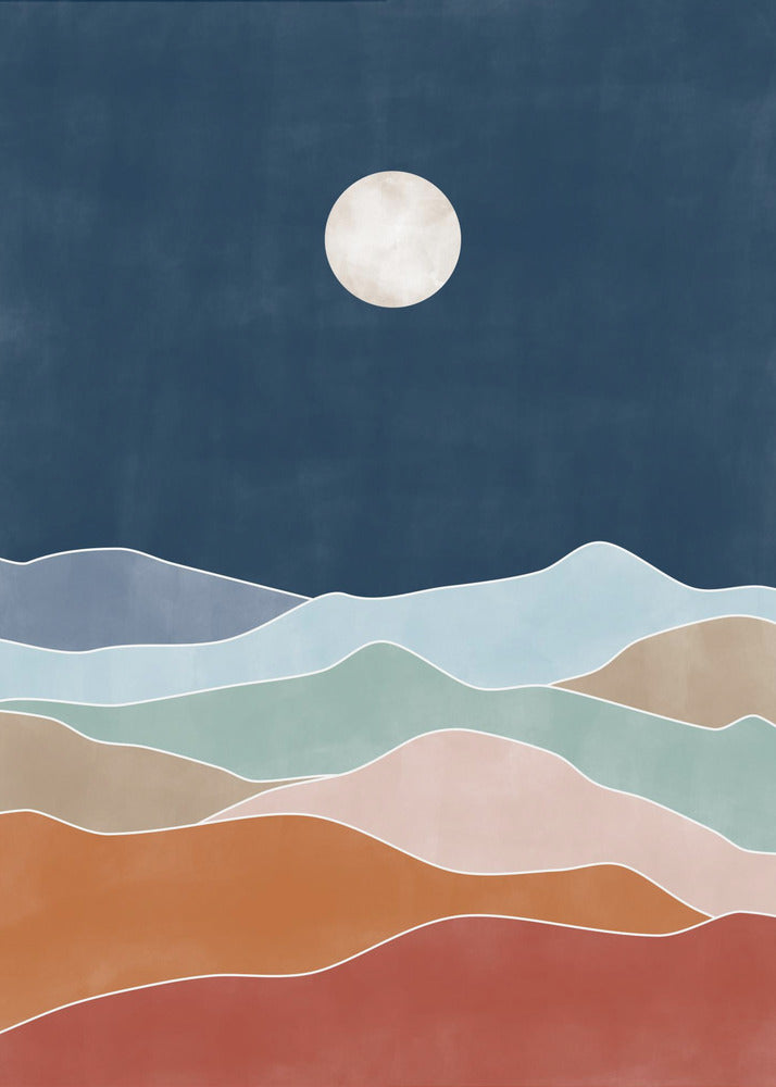 Paisaje de colina iluminado por la luna | Impresiones en Lienzo