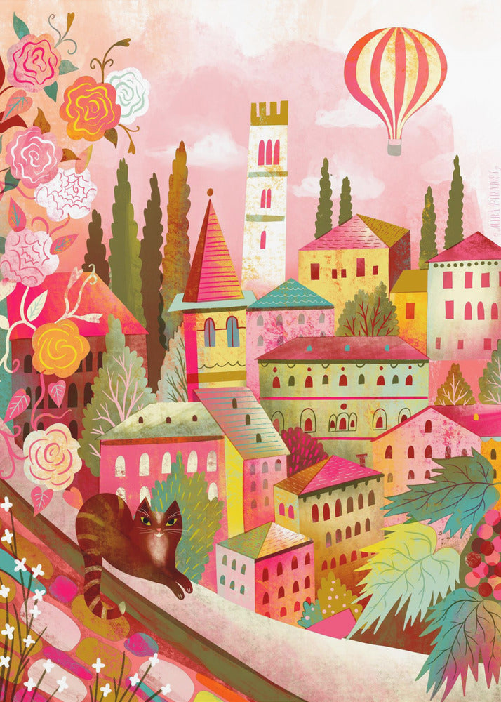Italiensk by med katt på väggen | Canvas