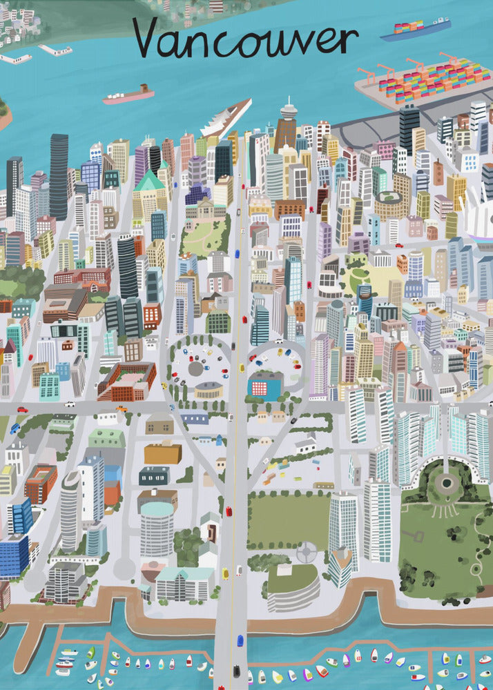 Vista de la ciudad de Vancouver por la artista Carla Daly | Impresiones en Lienzo
