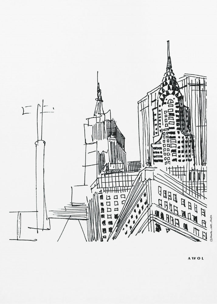 Disegno di New York City, stampa artistica degli iconici grattacieli di Manhattan | Stampe su Tela