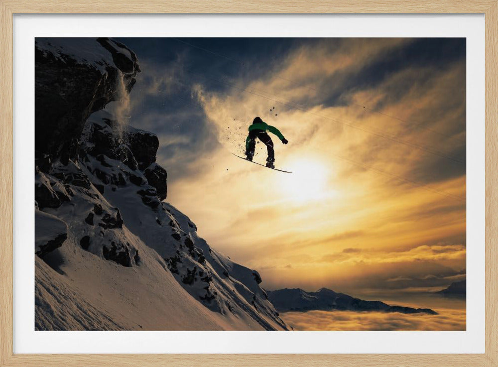 Snowboarden bij zonsondergang | Posters - Kunstdrukken