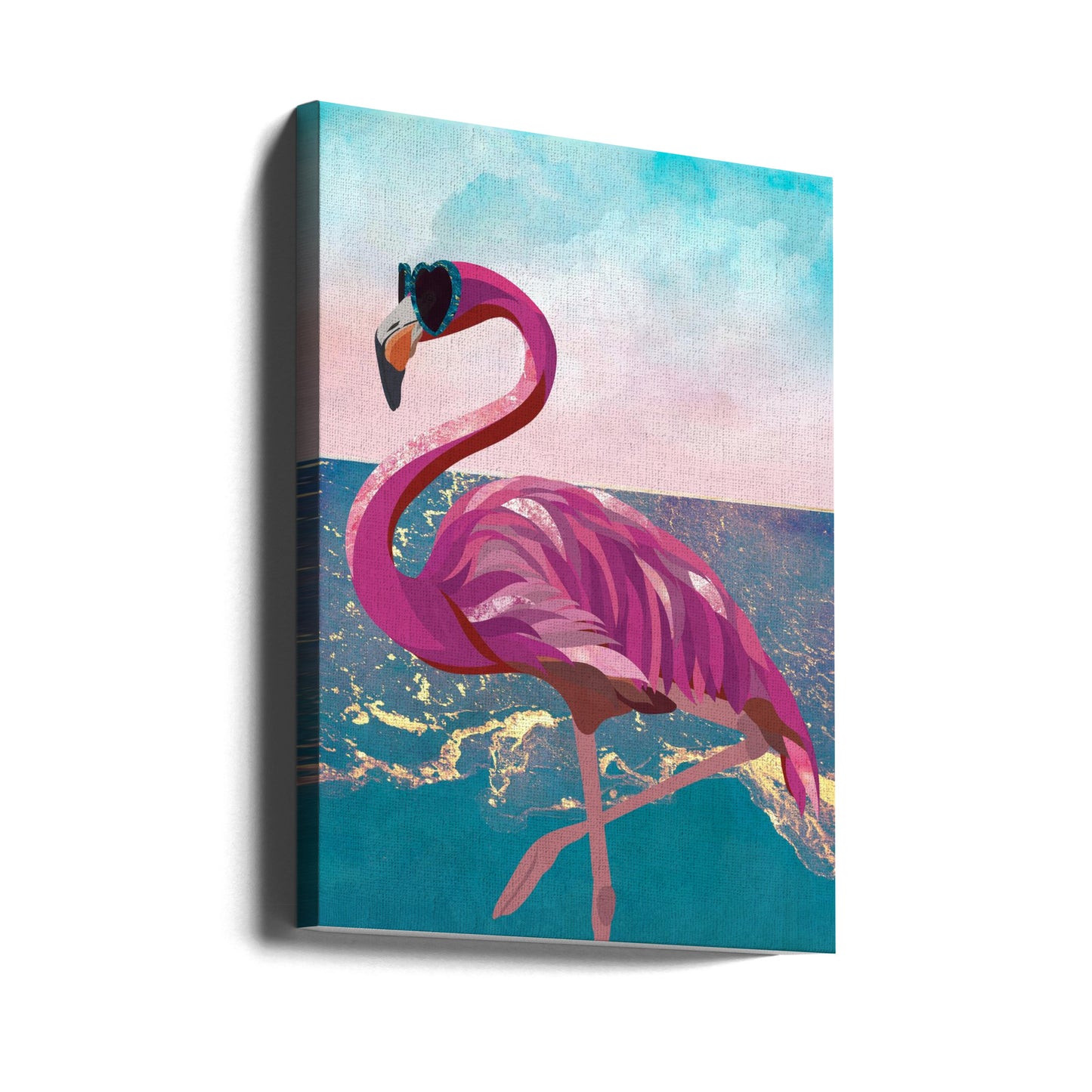 Le flamant rose va à la plage | Tableaux sur Toile