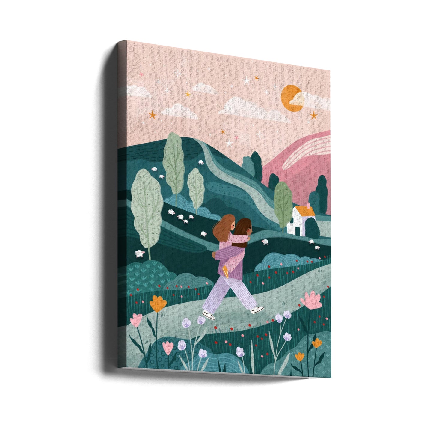 Promenade à la campagne entre maman et fille | Tableaux sur Toile
