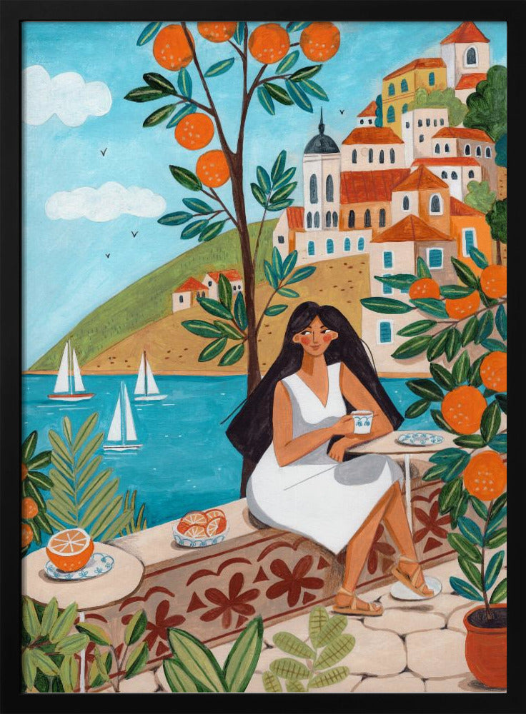 Voyage Posters - Affiche Artistique femme sur la côte méditerranéenne | Posters - Affiche Artistique