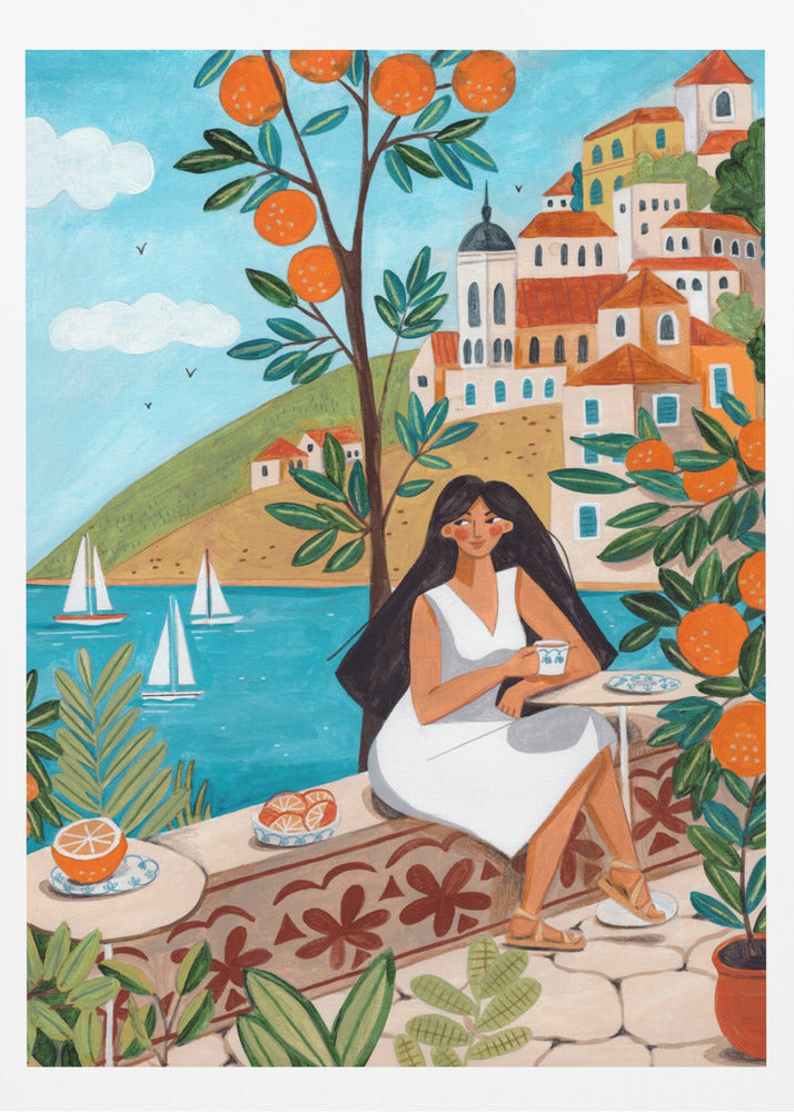 Voyage Posters - Affiche Artistique femme sur la côte méditerranéenne | Posters - Affiche Artistique