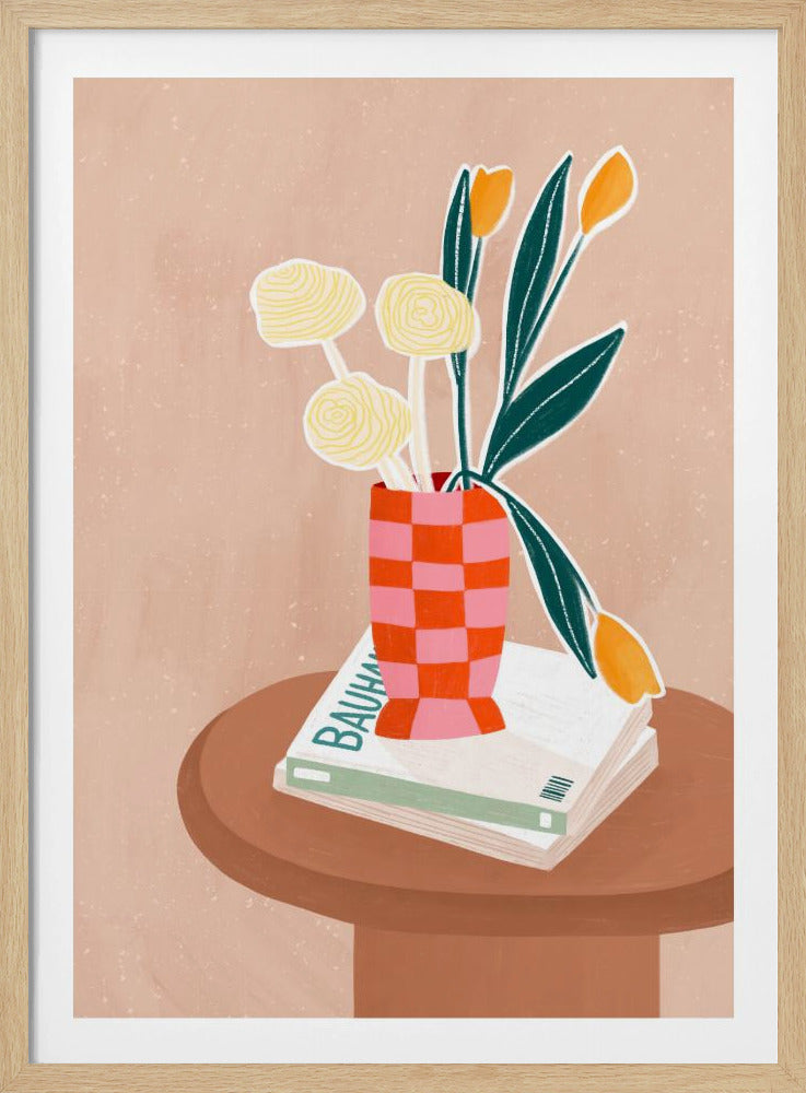 Blume mit karierter roter Vase | Poster