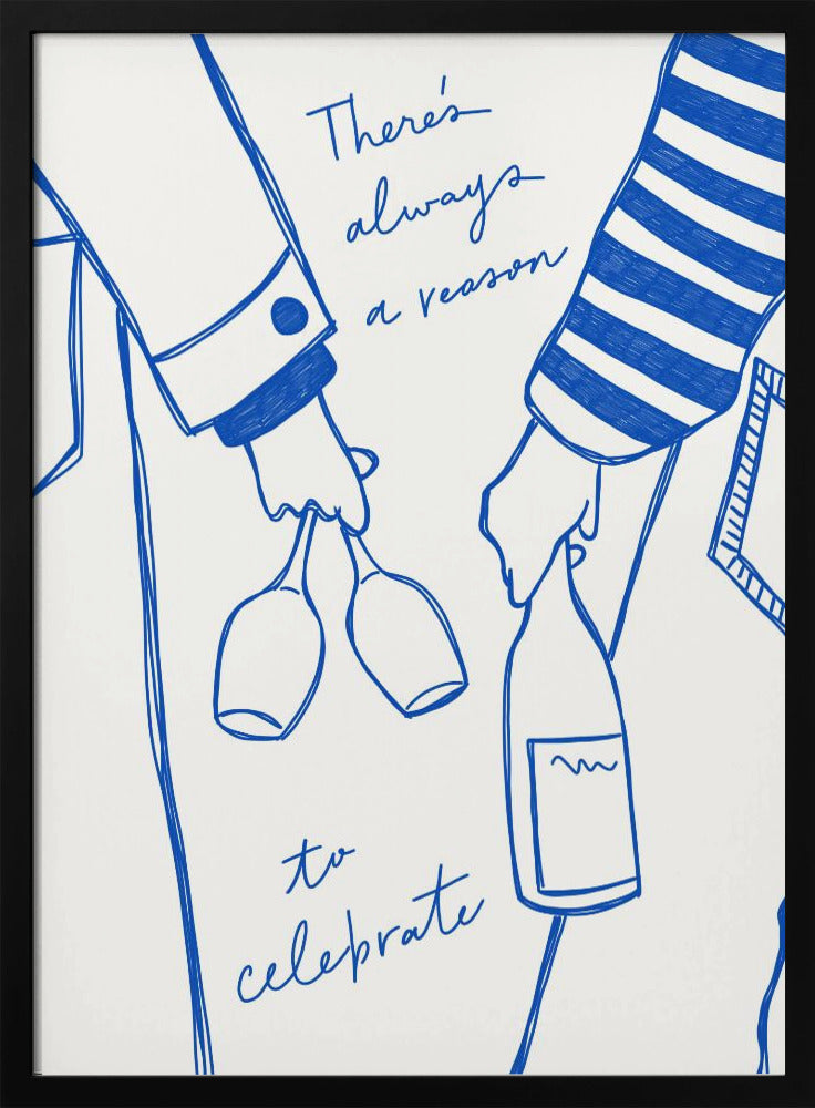 Kvinna som håller vinflaska och vinglas (Blå) - Wine Vin Femme Bleu | Poster