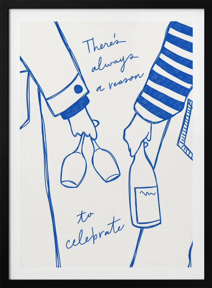 Kvinna som håller vinflaska och vinglas (Blå) - Wine Vin Femme Bleu | Poster