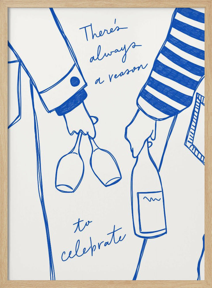 Kvinna som håller vinflaska och vinglas (Blå) - Wine Vin Femme Bleu | Poster