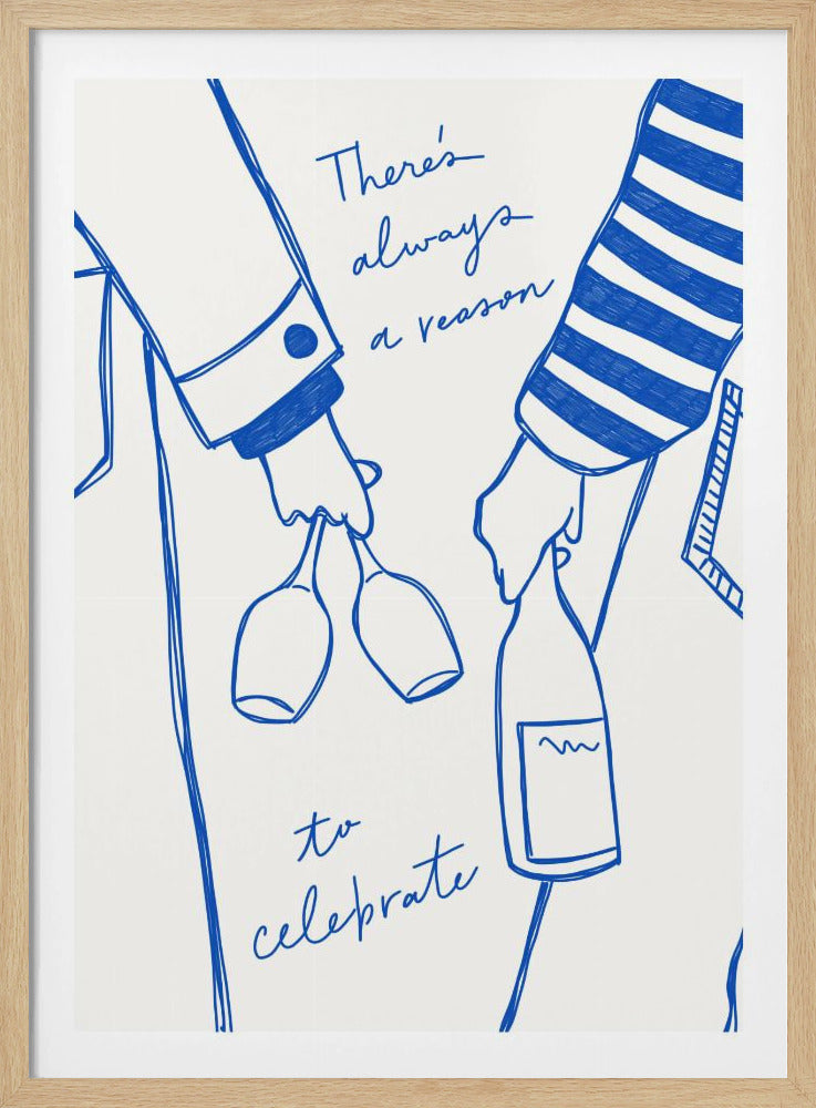 Kvinna som håller vinflaska och vinglas (Blå) - Wine Vin Femme Bleu | Poster