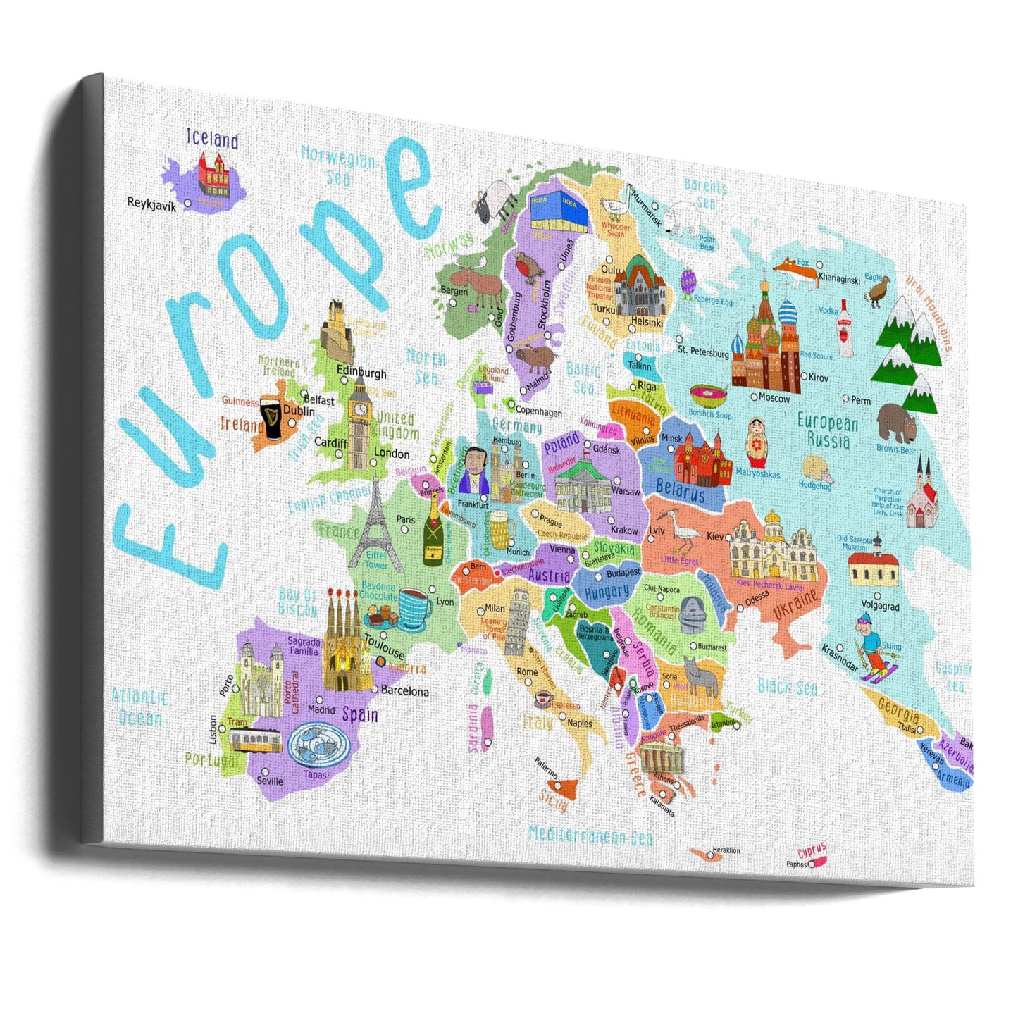 Illustrierte Europakarte von der Kartenillustratorin Carla Daly | Leinwand-Bilder