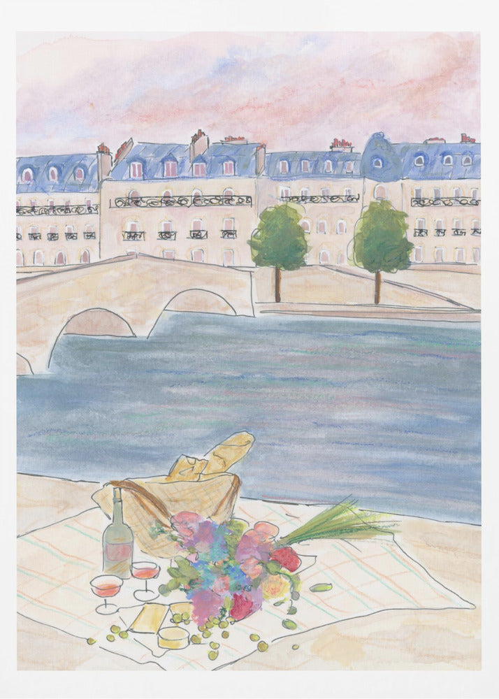 Paris Picnic At the Seine | Poster
