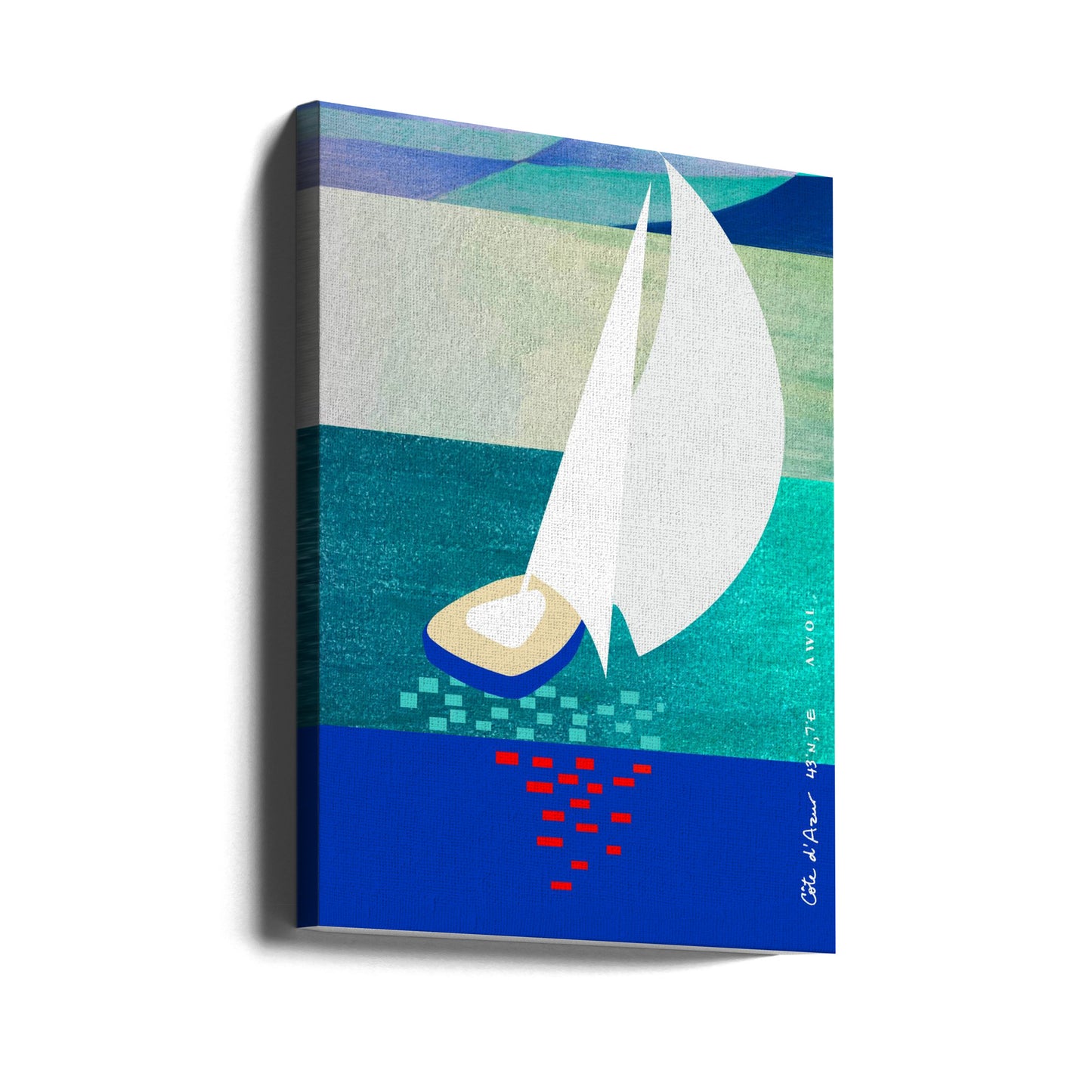 Voilier blanc sur la Côte d'Azur avec reflets sur la mer | Tableaux sur Toile