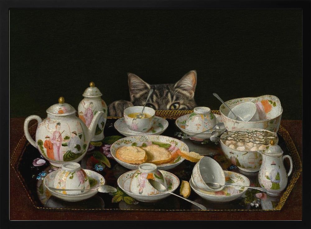 A Tea Set With A Cat | Poster
