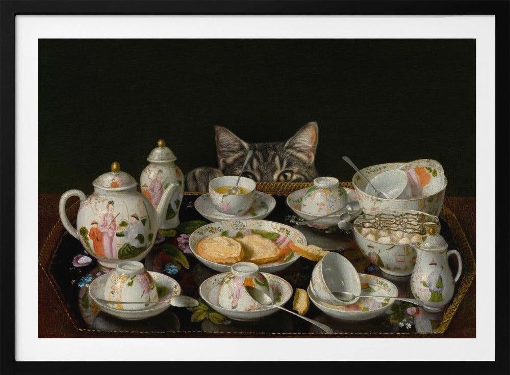 A Tea Set With A Cat | Poster