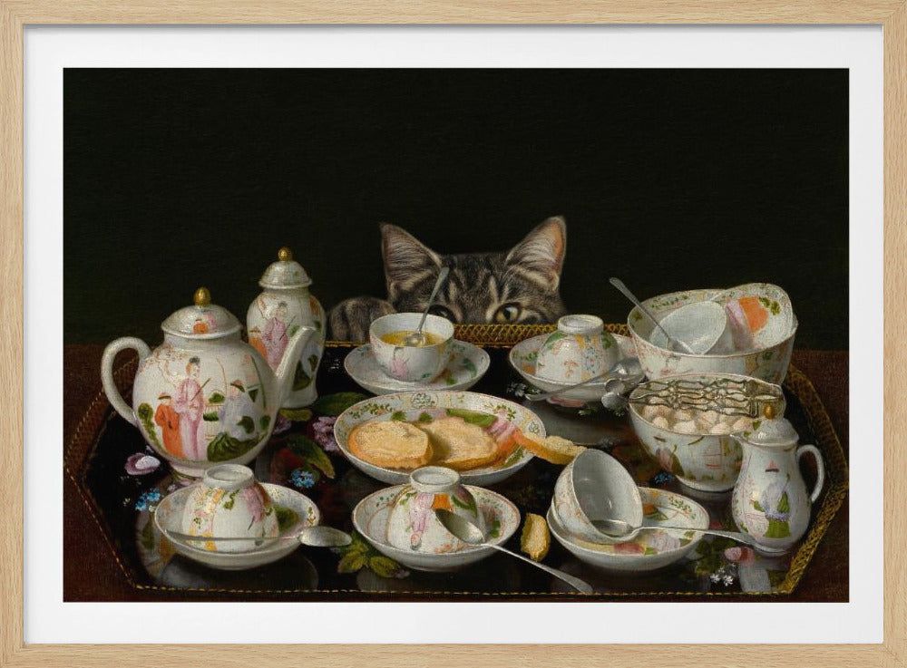 A Tea Set With A Cat | Poster