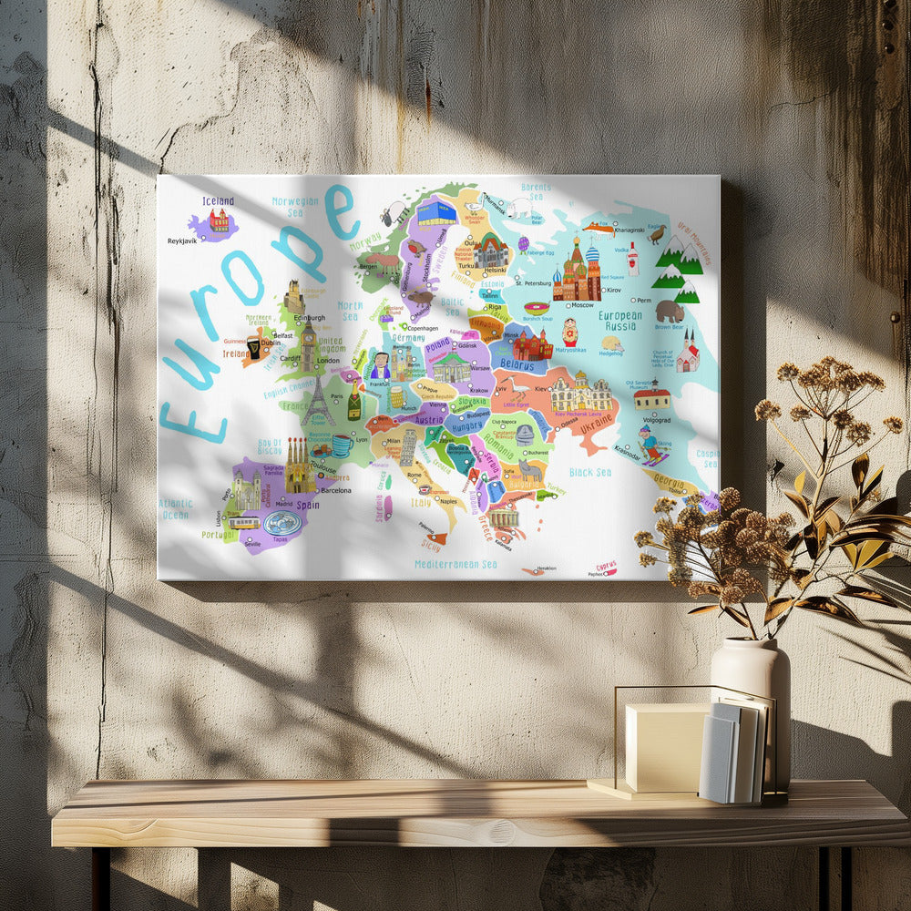 Illustrierte Europakarte von der Kartenillustratorin Carla Daly | Leinwand-Bilder