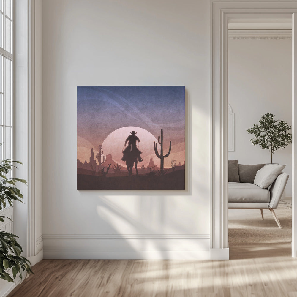 Cowboy-solnedgang | Lærredsbilleder