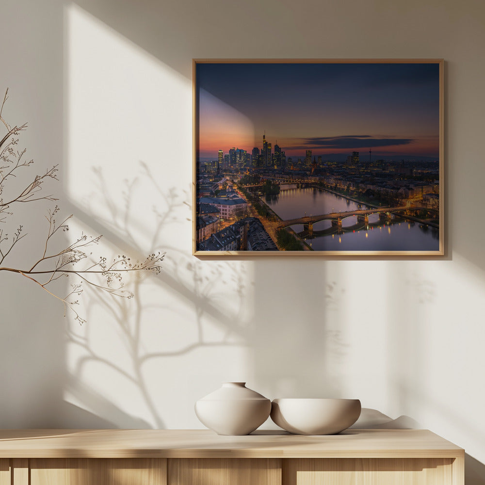 Frankfurts skyline ved solnedgang | Plakater - Kunsttryk