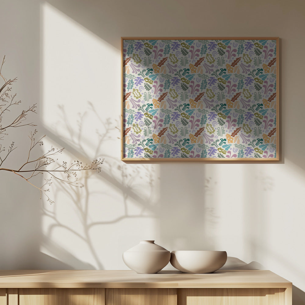 Blockdruck Blätter warmweiß | Poster