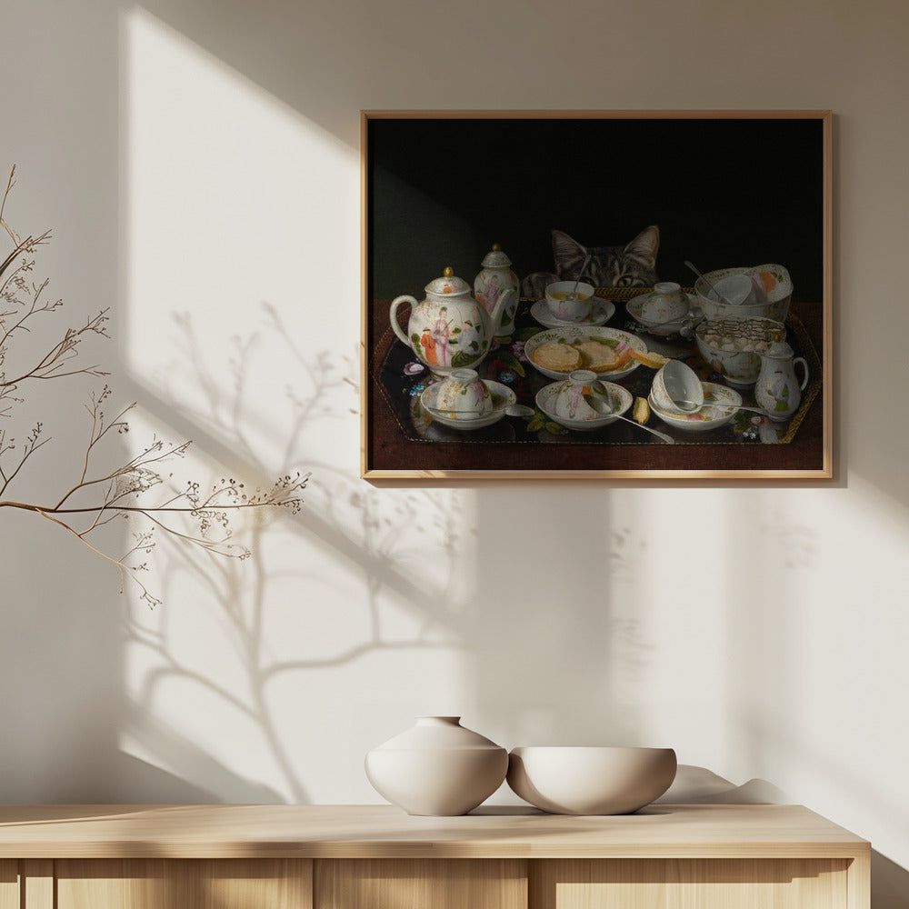 A Tea Set With A Cat | Poster