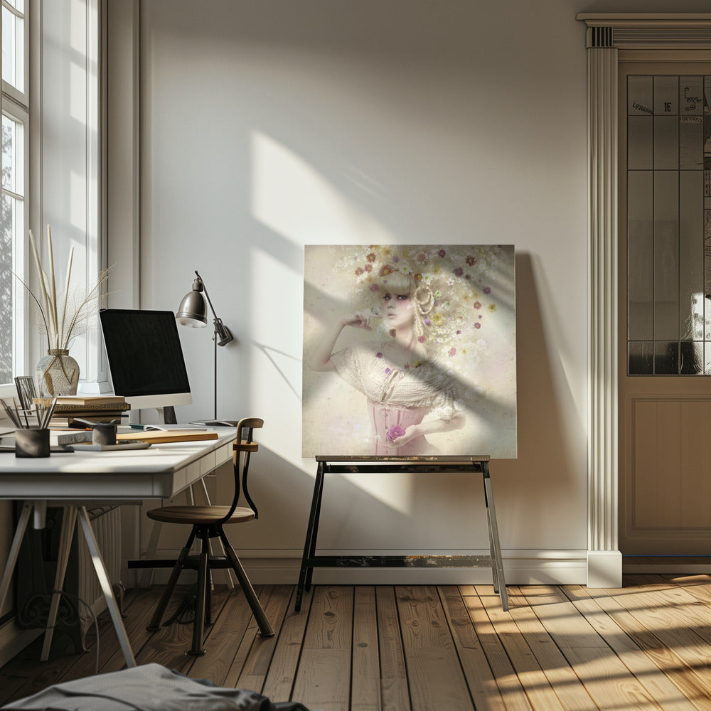 Pige i blomsterhaven | Lærredsbilleder