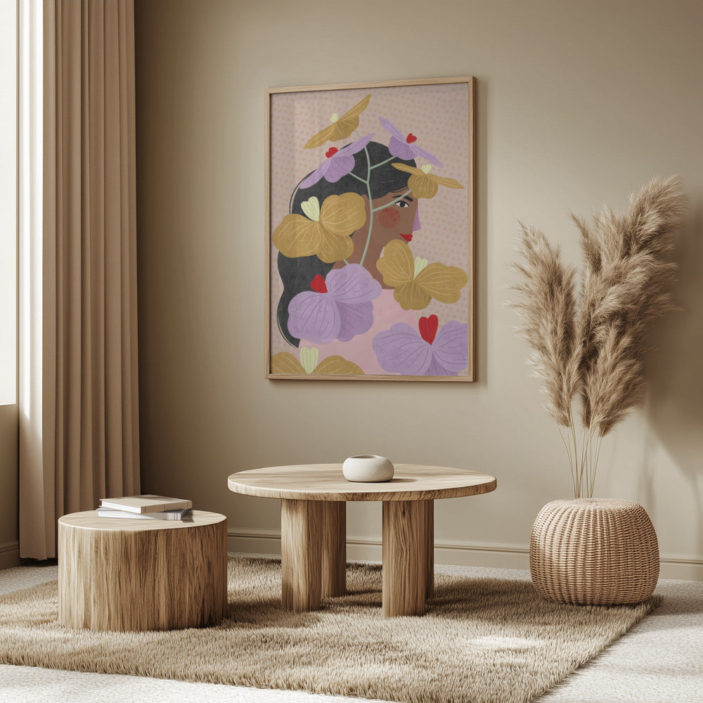 Dold bakom gula lila blommor | Poster