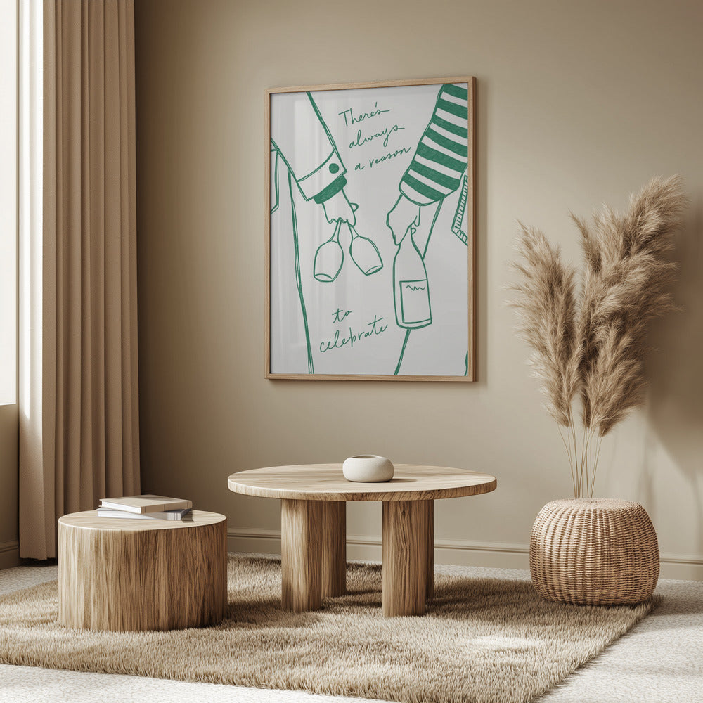 Woman holding wine bottle and wine glass (Green) - Wine Vin Femme Vert | Poster