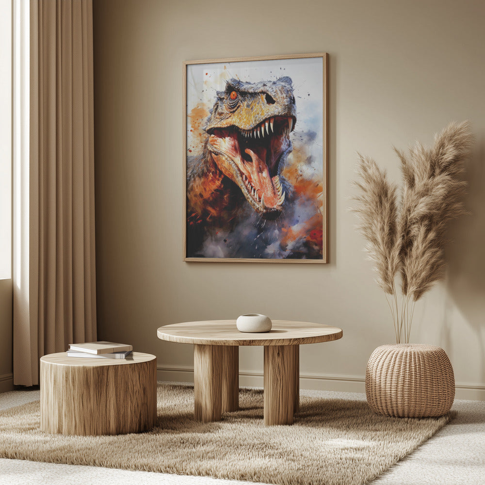 Utahraptor dinosaurie akvarell djurkonst poster |