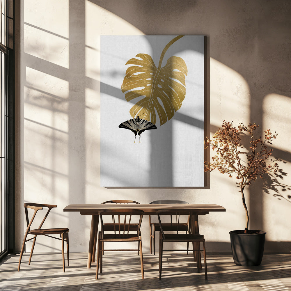 Mariposa y hoja de monstera | Impresiones en Lienzo