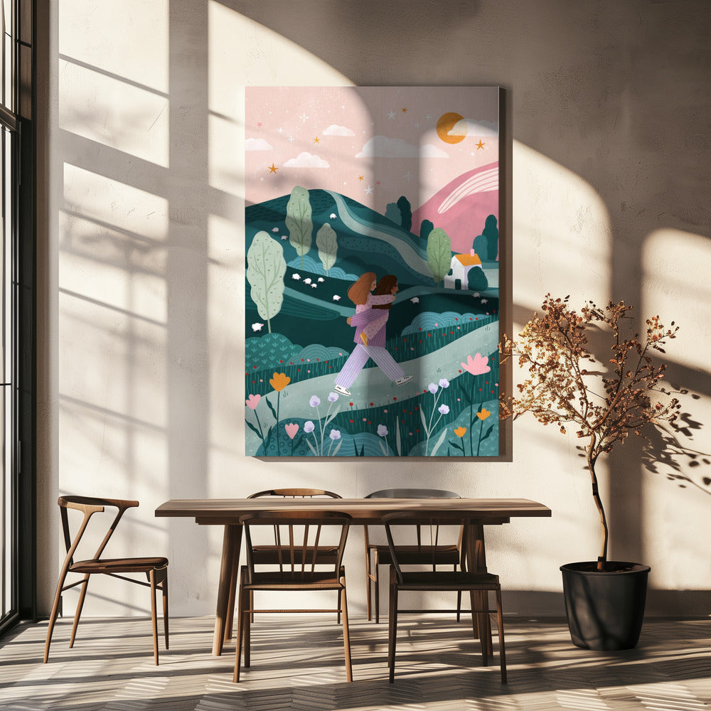 Promenade à la campagne entre maman et fille | Tableaux sur Toile