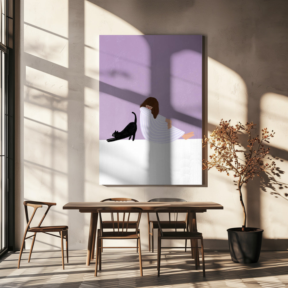 Flicka och katt | Canvas